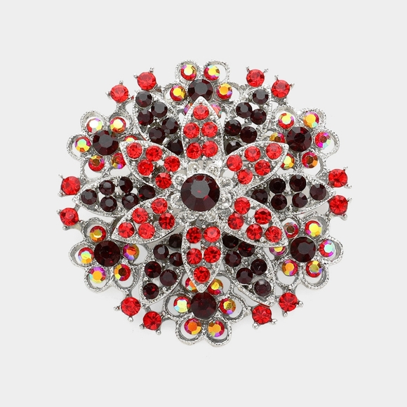 Red Rhinestone Brooch Glass Bouquet Crystal Pin 2.25" Bling Accessory - Picture 4 of 4